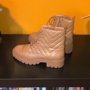 Aldo Tan Combat Moto Boots with Quilted Design